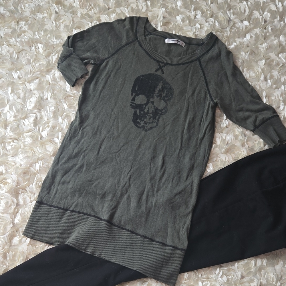 Green Skull Graphic Long Sweater